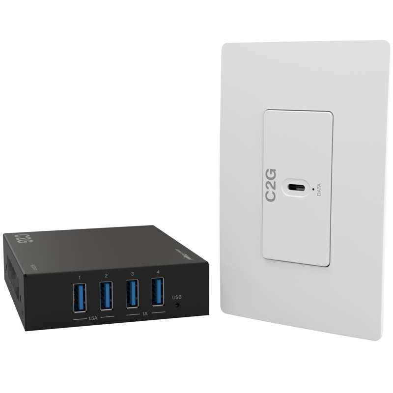 Cables To Go Superbooster 1-Port USB over Cat6a Wall Plate to 4-Port USB-Box Extender Kit - USB 3.2 Gen1 (5Gbps)