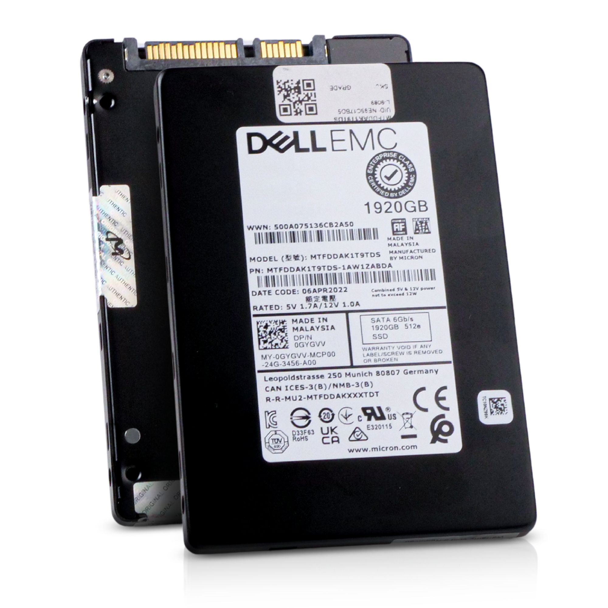 Dell/Micron 5300 PRO MTFDDAK1T9TDS 1.92TB 1.5 DWPD SATA 6Gb/s 3D TLC 512e 2.5in SSD