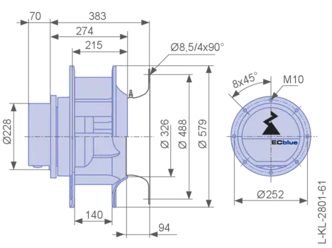 RH45C-ZID.GG.1R ZIEHL-ABEGG centrifugal fan 3-380/480V 50/60HZ 3.6kW 5.8A 2300rpm