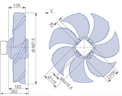 FN050-VDA.41.V7P1 ZIEHL-ABEGG Axial Fan 3/400-460V 0.84kW 1.45A 1340rpm