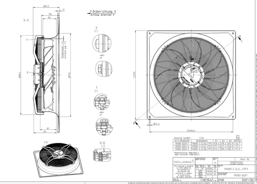 FN080-ZIS.GQ.V7P3 ZIEHL-ABEGG Axial Fan 3.1 kW 4.8/3.8 A 1100 rpm