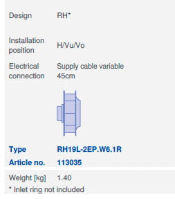 Brand new RH19L-2EP.W6.1R ZIEHL-ABEGG centrifugal fan 1-230V 50HZ