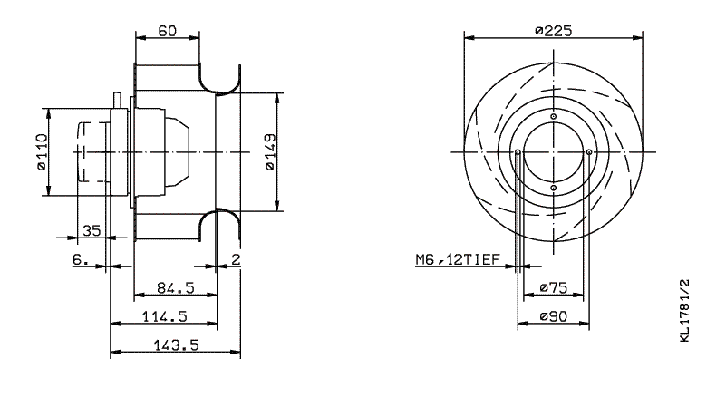 RH22M-2EK.1E.2R ZIEHL-ABEGG centrifugal fan 1-230V 50HZ 2730RPM