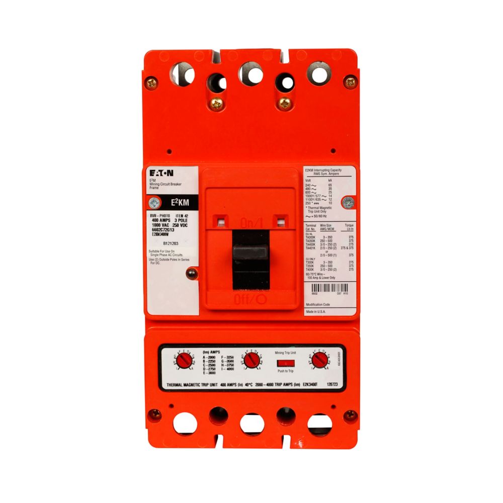 Eaton E2KM3400W Mining 400A 3-Pole Molded Case Circuit Breaker T207