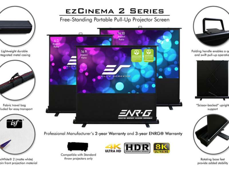 Elite Screens ezCinema 2 Series, 120-inch Diag., 4:3 Portable Screen, MaxWhite2 Material