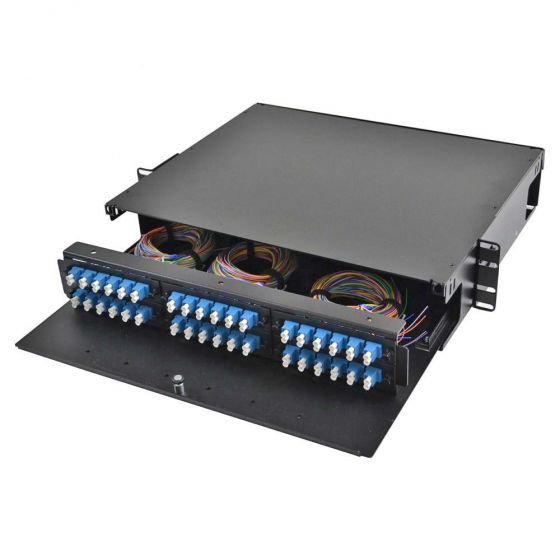 Rack Mount Enclosure 2RU Loaded with 6 Duplex SC OM3 Plates & Splice Trays Black