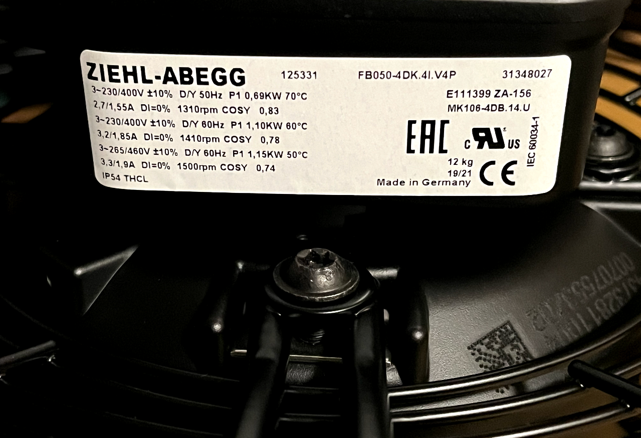 FB050-4DK.4I.V4P(Arti No:125331) MK106-4DB.14U ZIEHL-ABEGG Axial Fan 3-460V 50/60HZ 0.93KW
