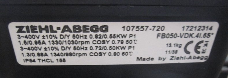FB050-VDK.4I.6S ZIEHL-ABEGG Axial Fan 3/400-460V 0.82/0.5 kW 1.5/0.88A
