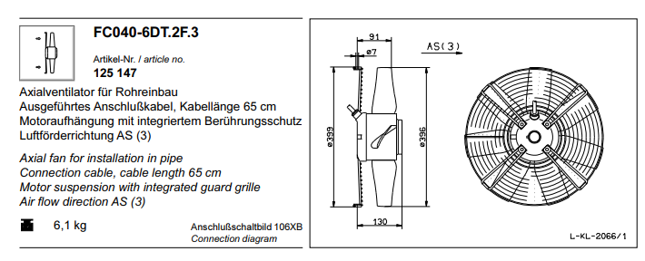 FC040-6DT.2F.3 ZIEHL-ABEGG Axial Fan 300~400V 0.11 kW 0.28A 920 rpm