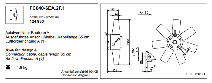 FC040-6EA.2F.1 ZIEHL-ABEGG Axial Fan 230V 1.13 kW 0.6A 940 rpm