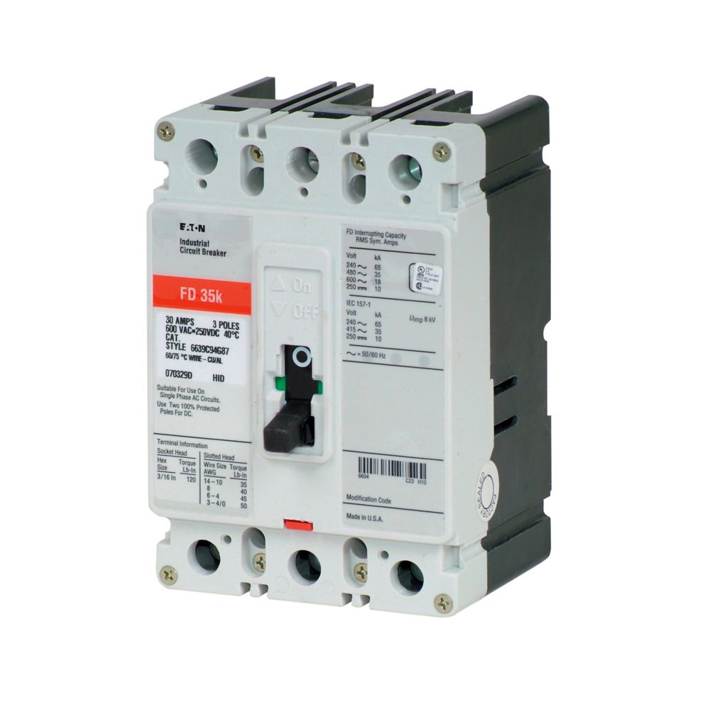 Eaton FD3100L Series C 100A 3-Pole Molded Case Circuit Breaker for Industrial Power Distribution