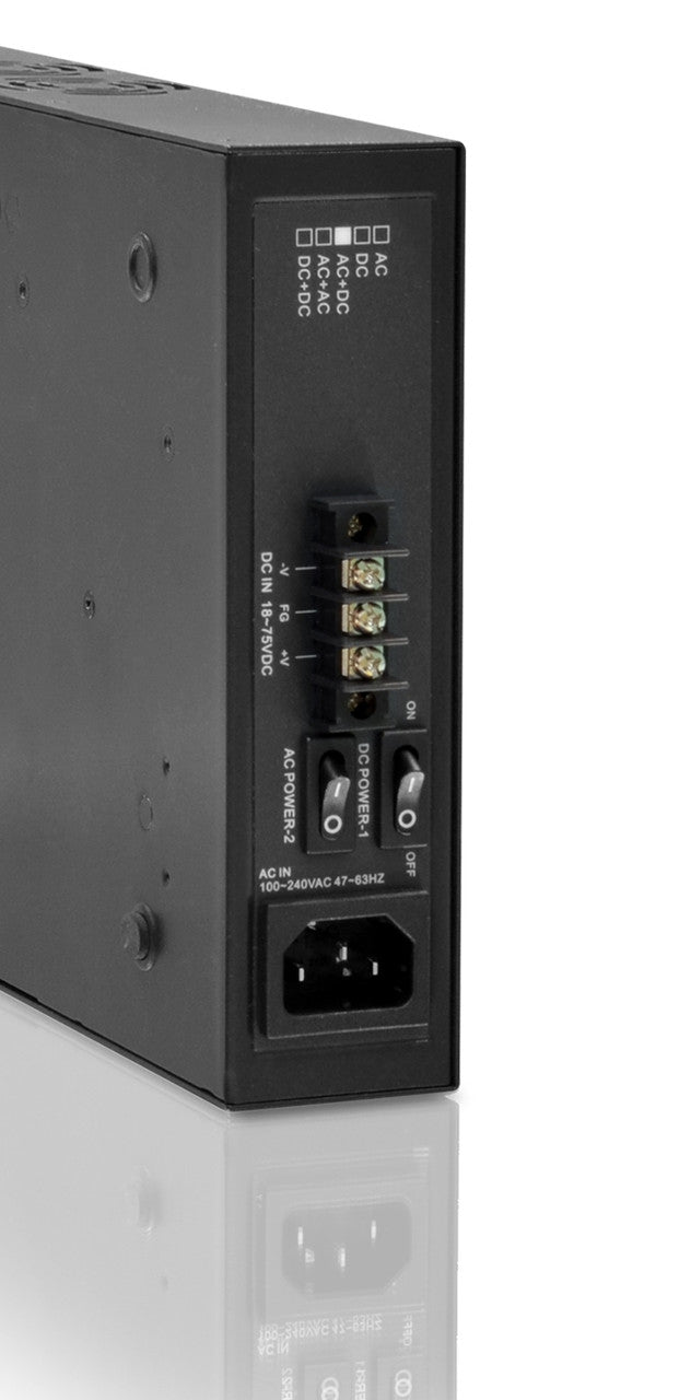 FRM220-CH02M-AD - two slot fiber chassis, redundant AC 90-240V power and DC 18-72V power supplies, RS232 console port