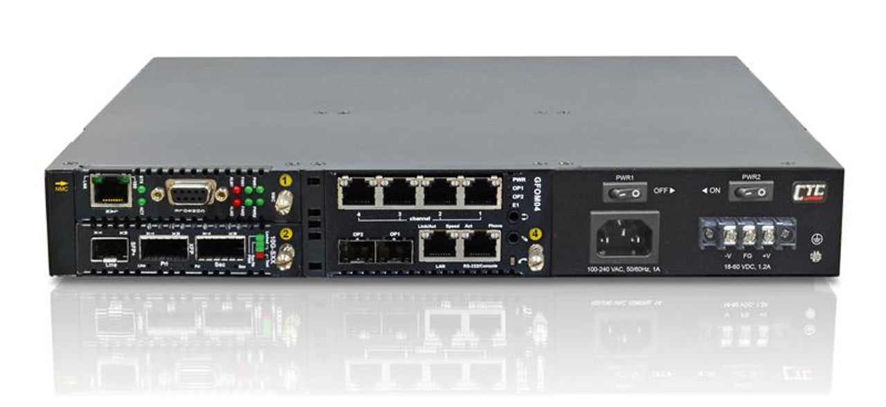 FRM220-CH04-AC - 4 slot fiber chassis with AC power and network management options, rack 19" mountable, 1U