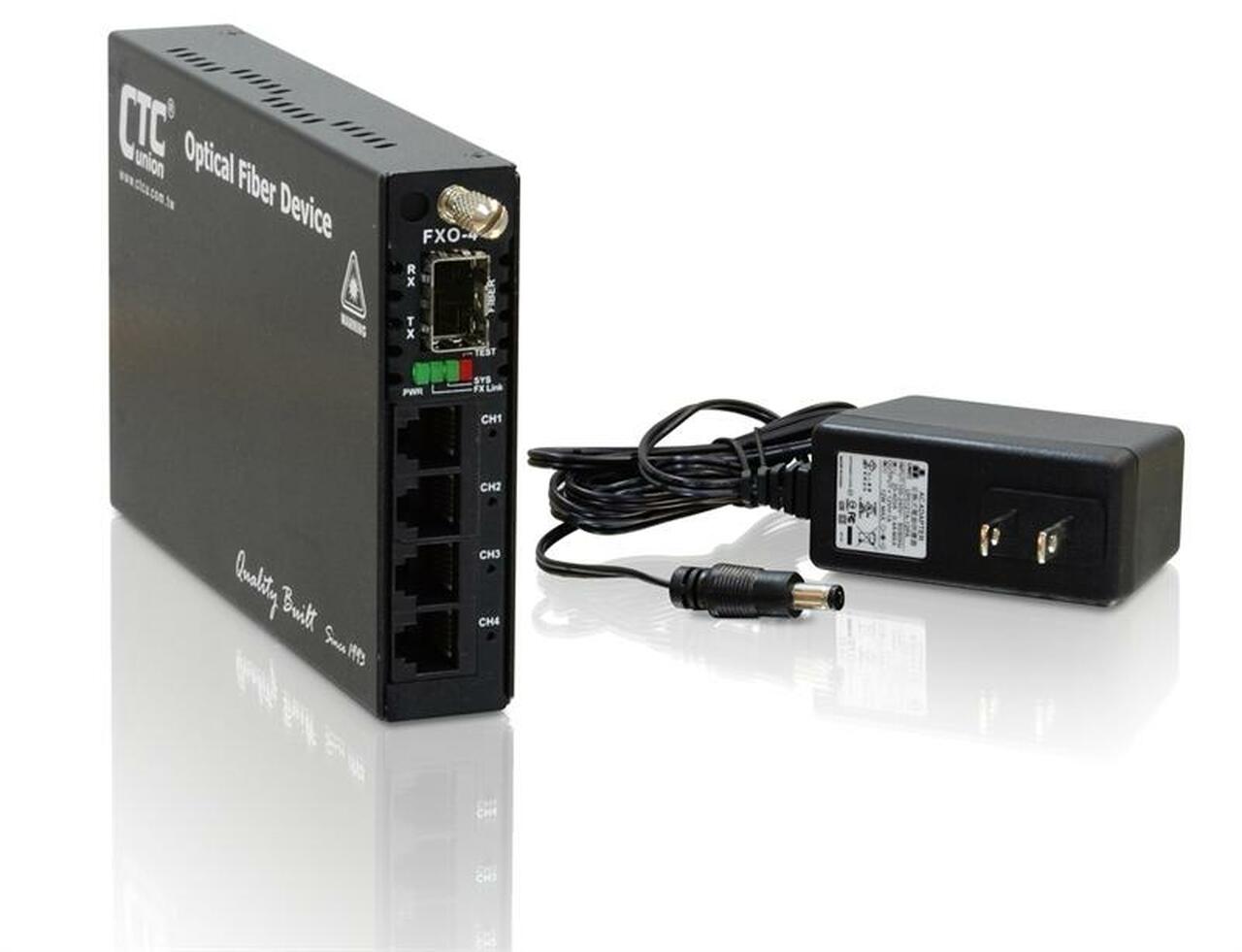 Four POTS RJ11 FXS telephone lines over fiber multiplexer, SFP slot