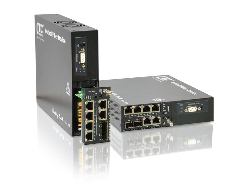 4E1/ T1 with Full Gigabit Ethernet and Redundant SFP Optic Link Fiber Optic Multiplexer - AC and DC powered