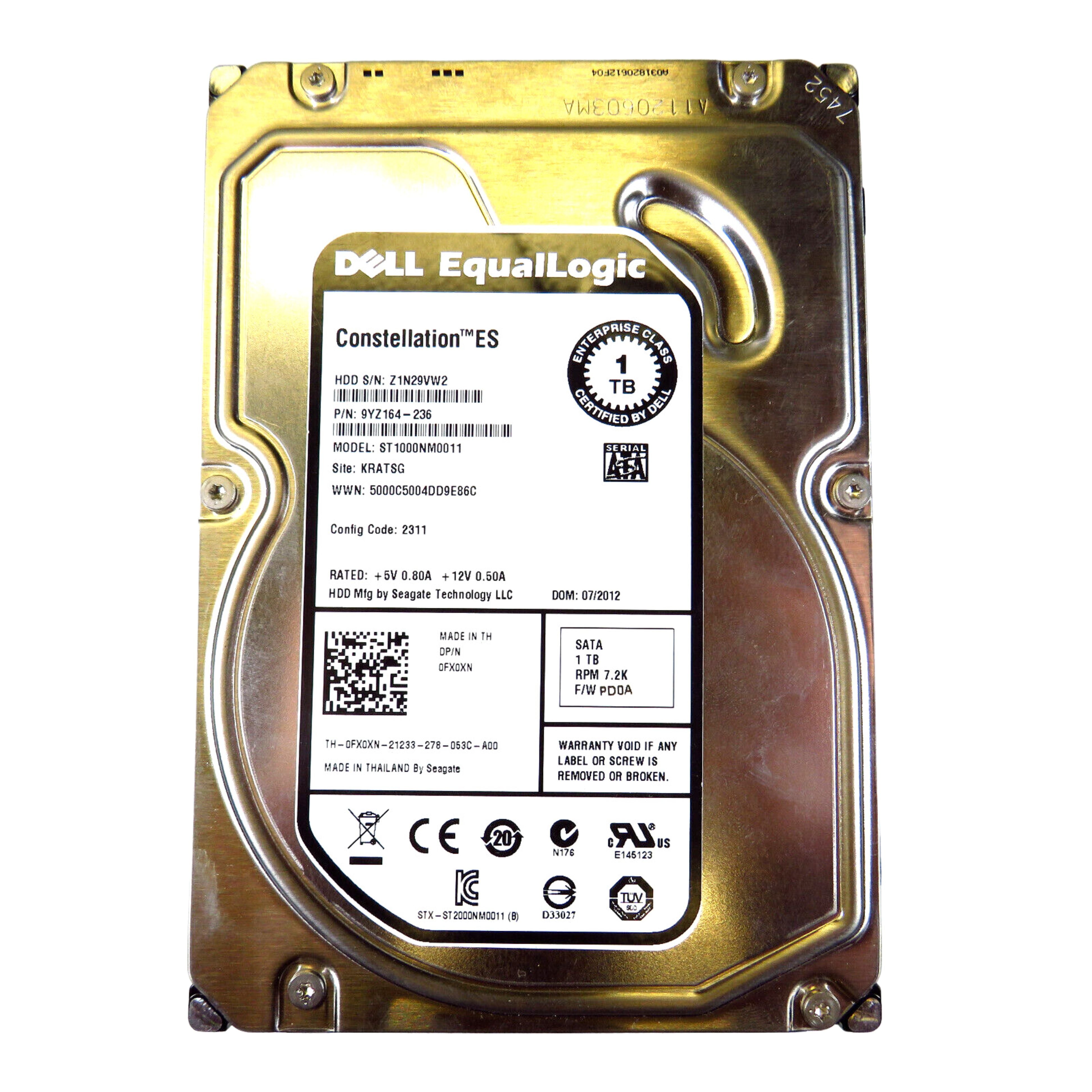 Dell Equallogic FX0XN 1TB 7.2K RPM 3.5" SATA 3Gbps HDD Hard Drive (Refurbished)