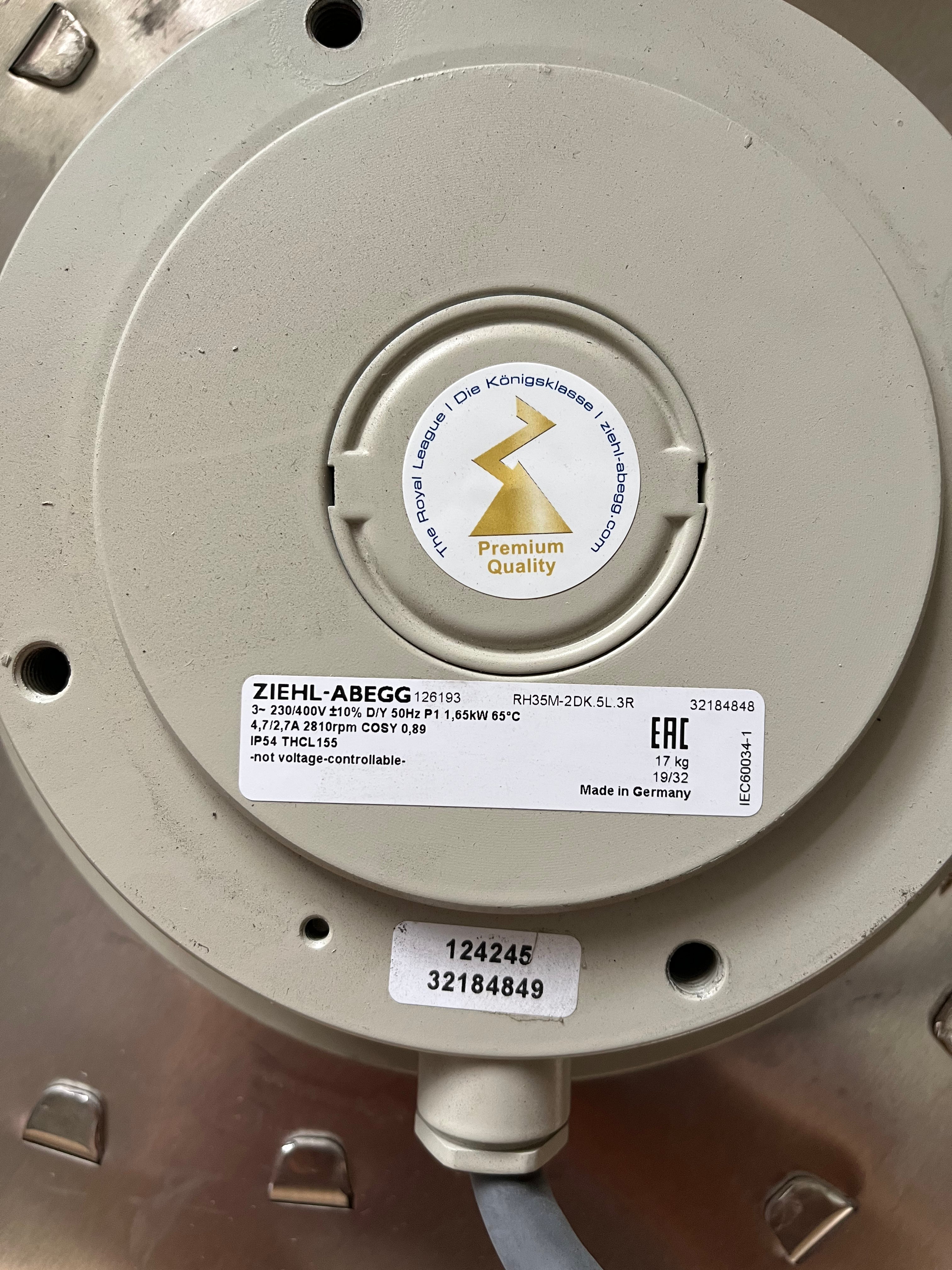 Brand new RH35M-2DK.5L.3R ZIEHL-ABEGG centrifugal fan 3~ 230/400V 50Hz 1650W 2810r/min