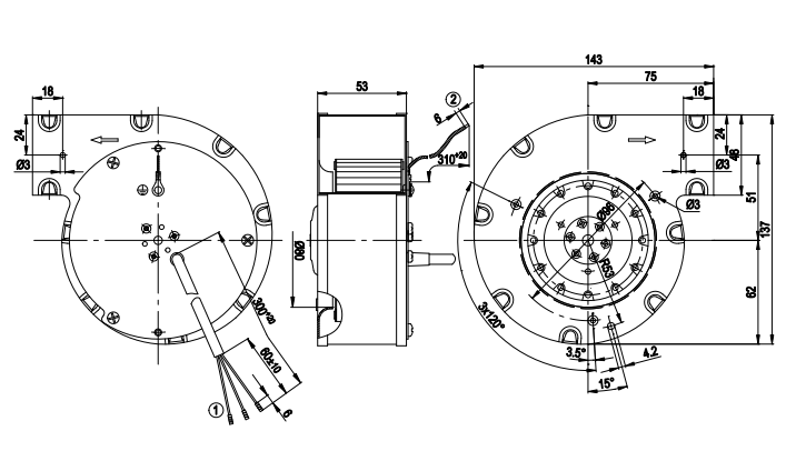 G2E097-HD01-02 ebm papst centrifugal fan 230V 35/37W