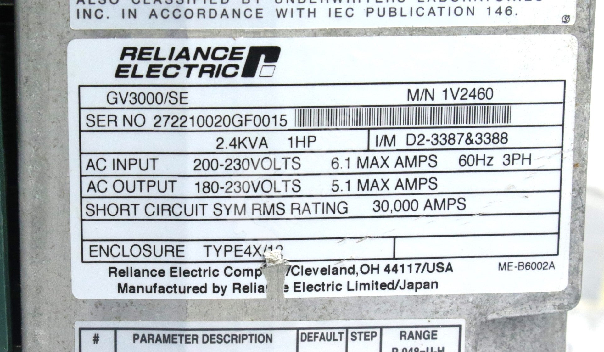 1V2460 by Reliance Electric 1HP GV3000 Drive