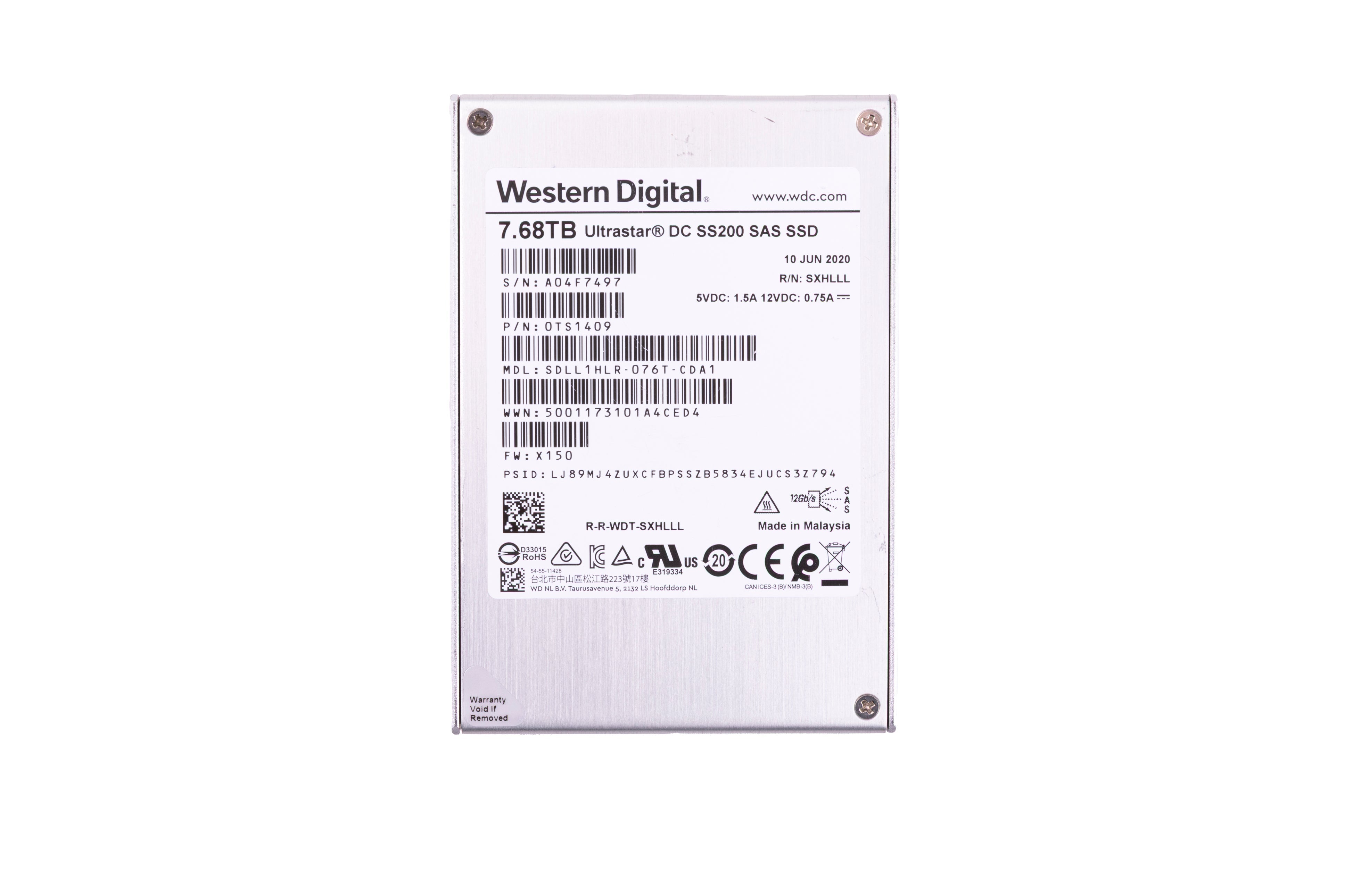HGST ULTRASTAR SS200 7.68TB SAS 12GB/S 2.5"SSD SDLL1HLR-076T-CDA1 0TS1409 (NO TRAY)