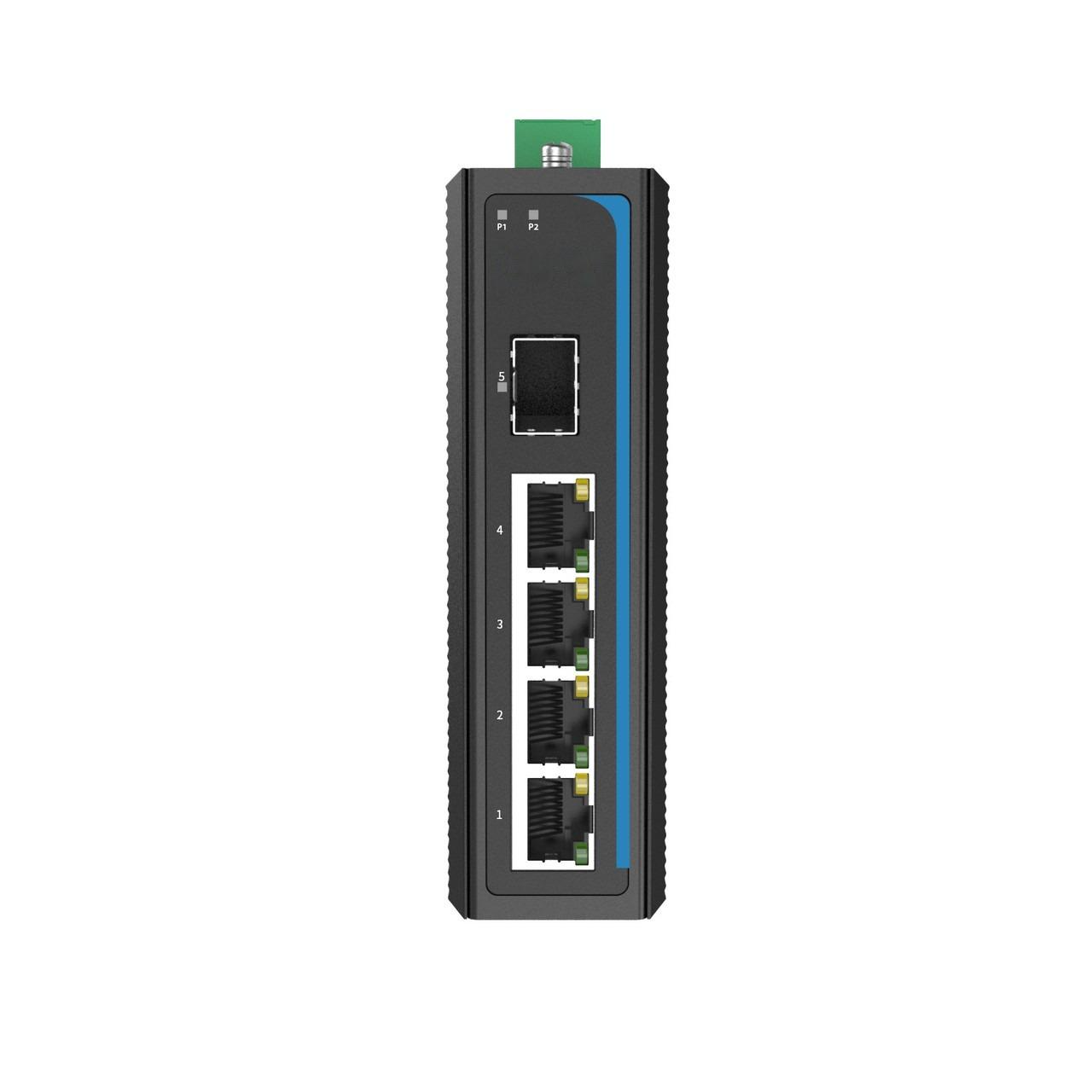 HGW-401S-PSE - 4x RJ45 +1x SFP ports Gigabit Ethernet Industrial fiber switch with 120W of PoE+ budget, DIN rail mount, -40 to +75 Celsius