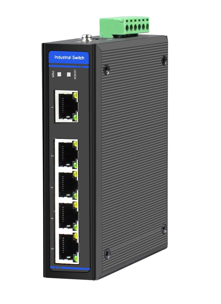 HGW-500 - 5x RJ45 ports Gigabit Ethernet Industrial fiber switch, DIN rail mount, -40 to +75 Celsius