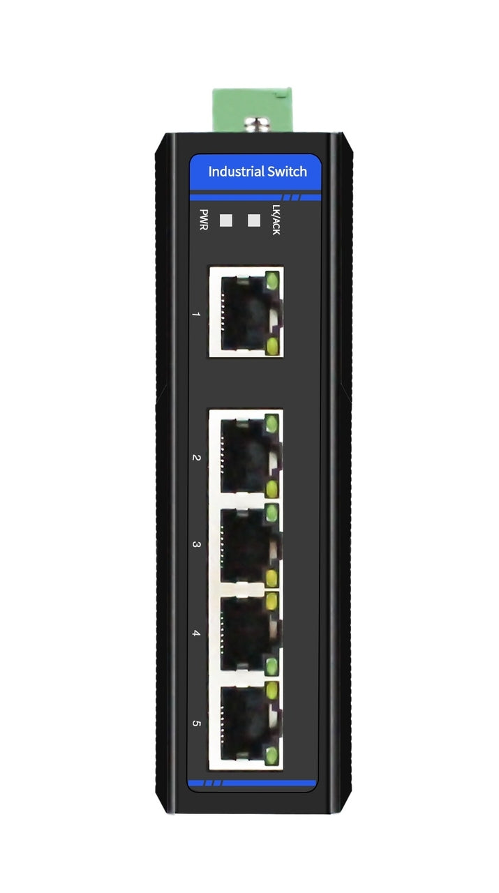 HGW-500 - 5x RJ45 ports Gigabit Ethernet Industrial fiber switch, DIN rail mount, -40 to +75 Celsius