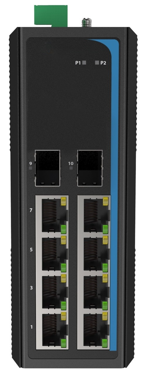 HGW-802S-PSE - 8x RJ45 + 2x SFP ports Gigabit Ethernet PoE Industrial fiber switch 240W total power, DIN rail mount, -40 to +75 Celsius