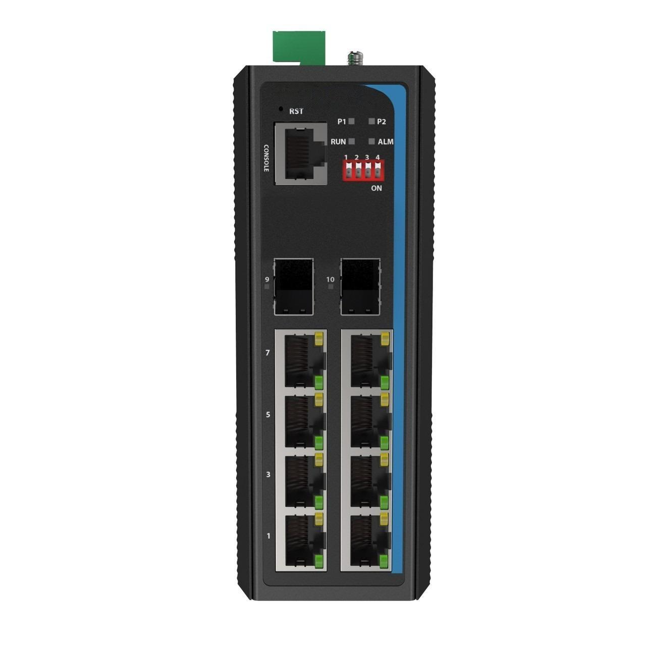 HGW-802SM-PSE - 8x RJ45 + 2x SFP ports Gigabit Ethernet Managed PoE Industrial fiber switch 240W total power, DIN rail mount, -40 to +75 Celsius