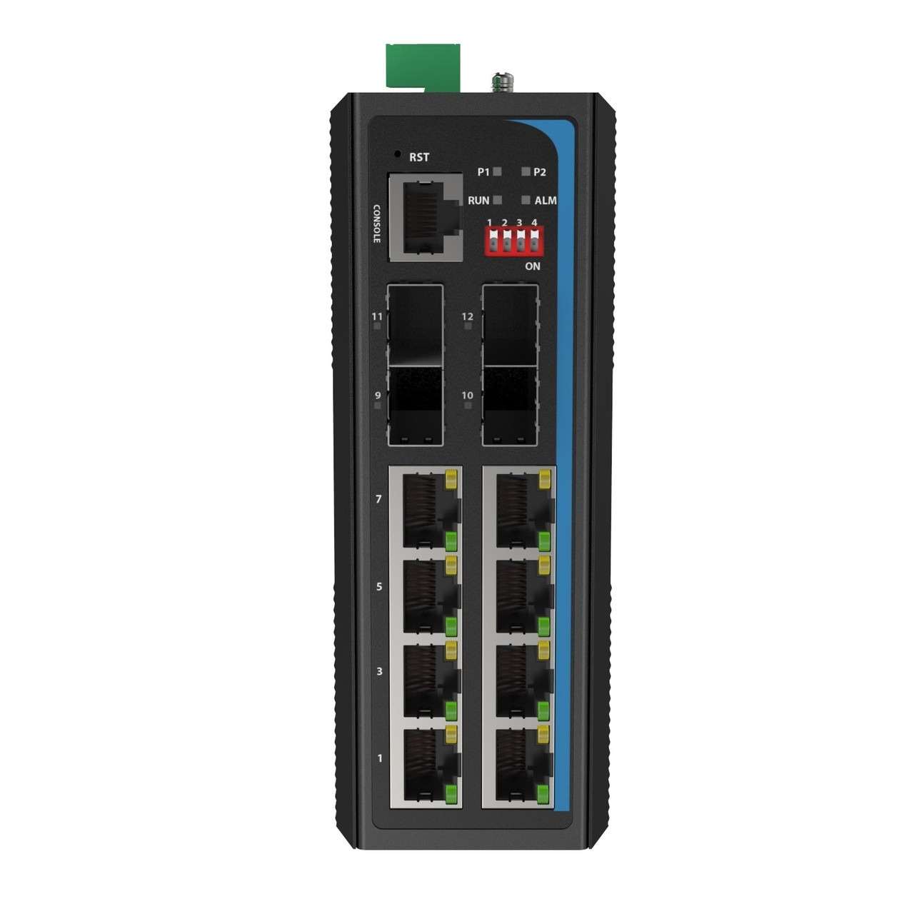 HGW-804SM-PSE - 8x RJ45 + 4x SFP ports Gigabit Ethernet Managed Industrial fiber switch, DIN rail mount, -40 to +75 Celsius, 240W PoE budget