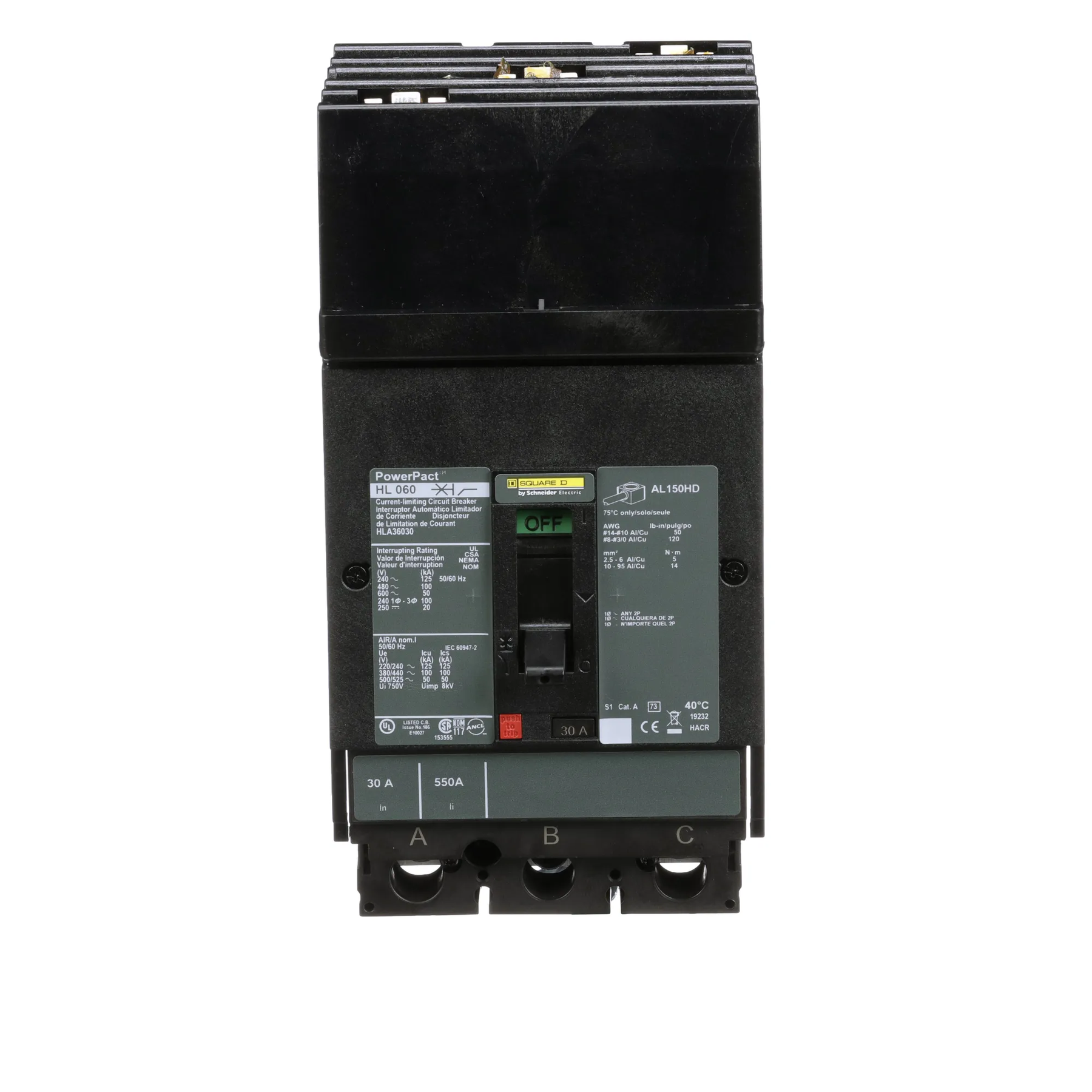 HLA36030 | Square D PowerPacT H-Frame 30A 3-Pole Molded Case Circuit Breaker, 600VAC