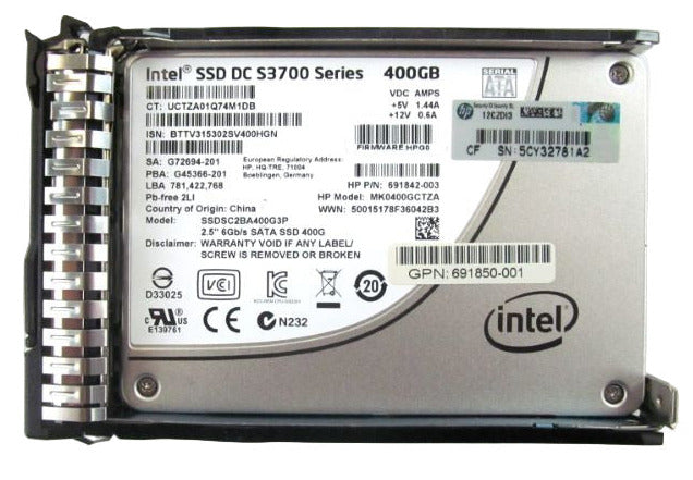 692166-001 691866-B21 HP S3700 SERIES 400GB 6Gbps 2.5" SATA Solid State Drive