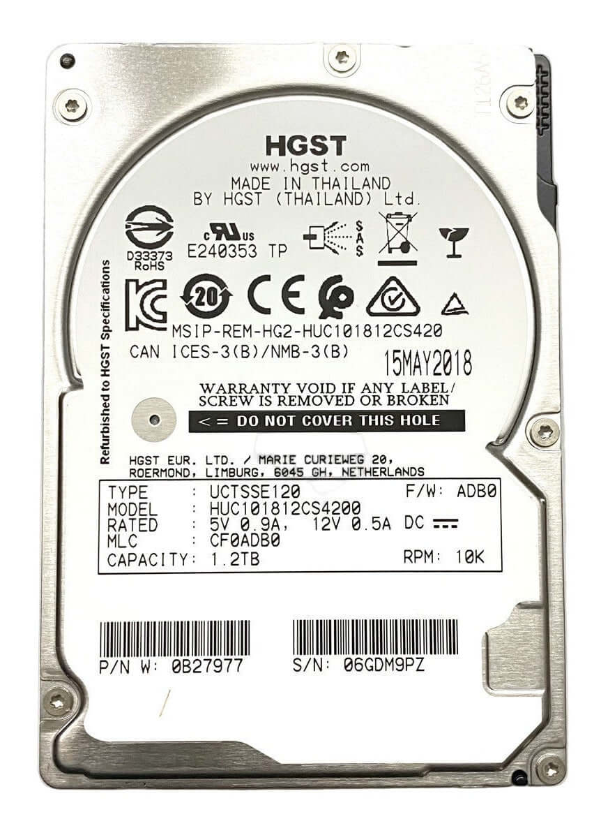 HUC101812CS4200 0B29920 HGST 1.2TB 10000RPM 12Gbps 2.5" SAS Hard Drive