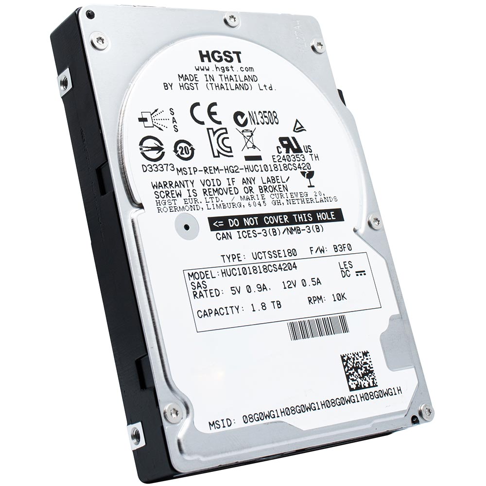 HGST C10K1800 HUC101818CS4204 0B31872 1.8TB 10K RPM SAS 12Gb/s 512e SE 2.5in Recertified Hard Drive