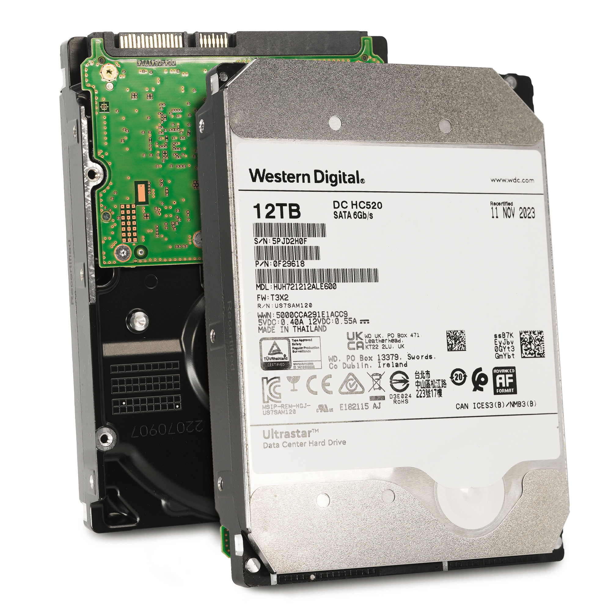 Western Digital Ultrastar DC HC520 HUH721212ALE600 0F29618 12TB 7.2K RPM SATA 6Gb/s 512e Power Disable 3.5in Refurbished HDD