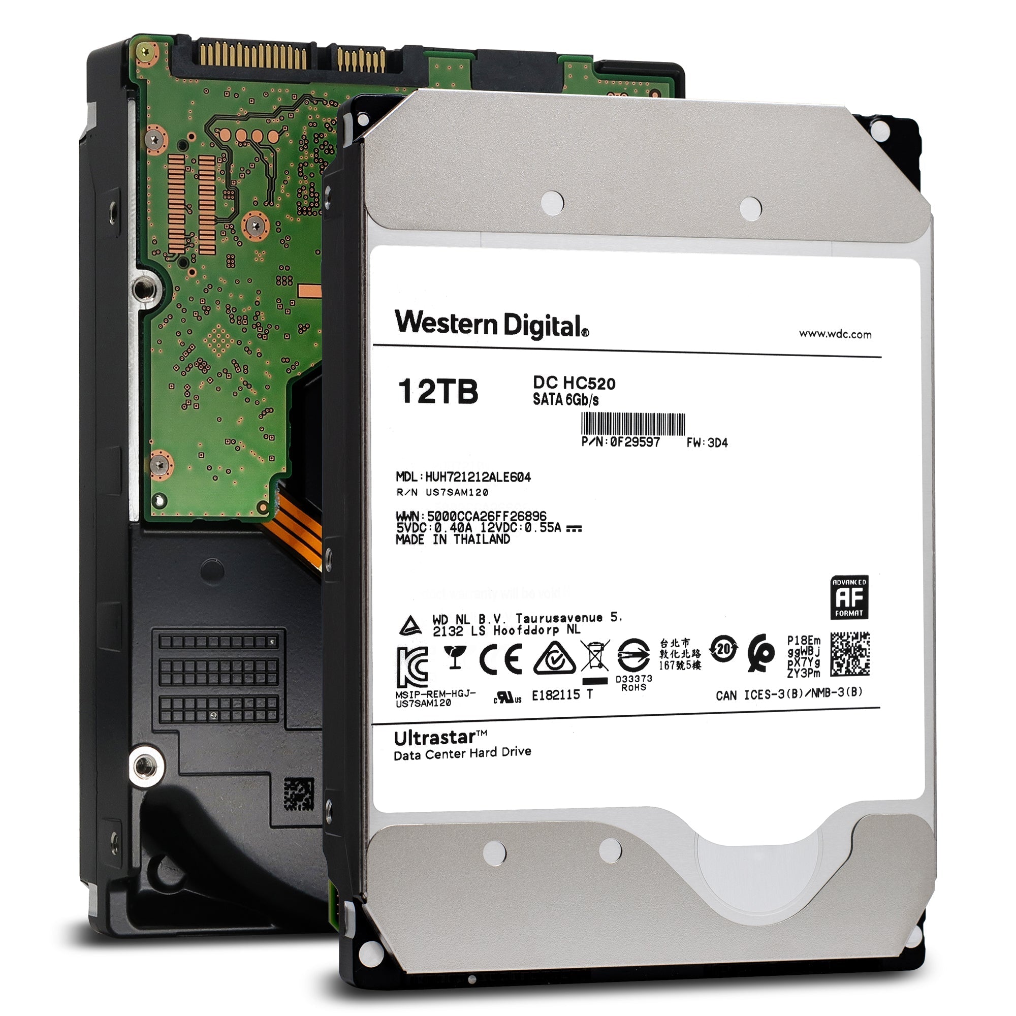 Western Digital Ultrastar DC HC520 HUH721212ALE604 0F29597 12TB 7.2K RPM SATA 6Gb/s 512e SE Power Disable Pin 3.5in Refurbished HDD