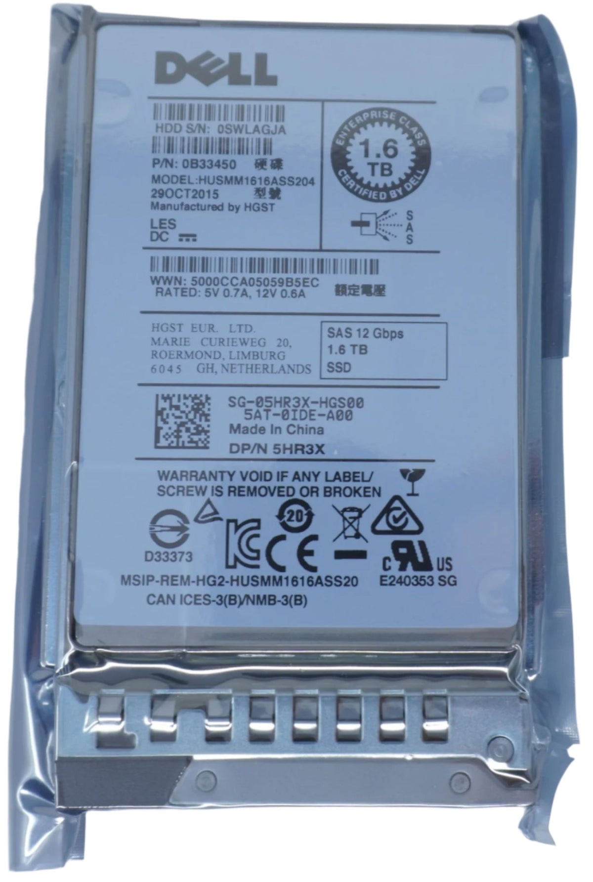 5HR3X HUSMM1616ASS204 Dell 1.6TB 12G 2.5" SAS WI SSD
