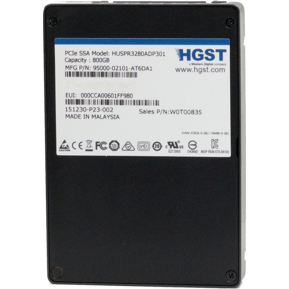 HGST SN100 HUSPR3280ADP301 W0T00835 800GB PCIe Gen 3.0 x4 U.2 NVMe 2.5in Solid State Drive