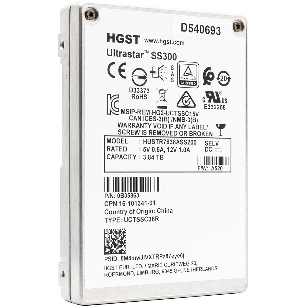 Western Digital Ultrastar DC SS300 HUSTR7638ASS200 3.84TB SAS 12Gb/s ISE 2.5in Solid State Drive