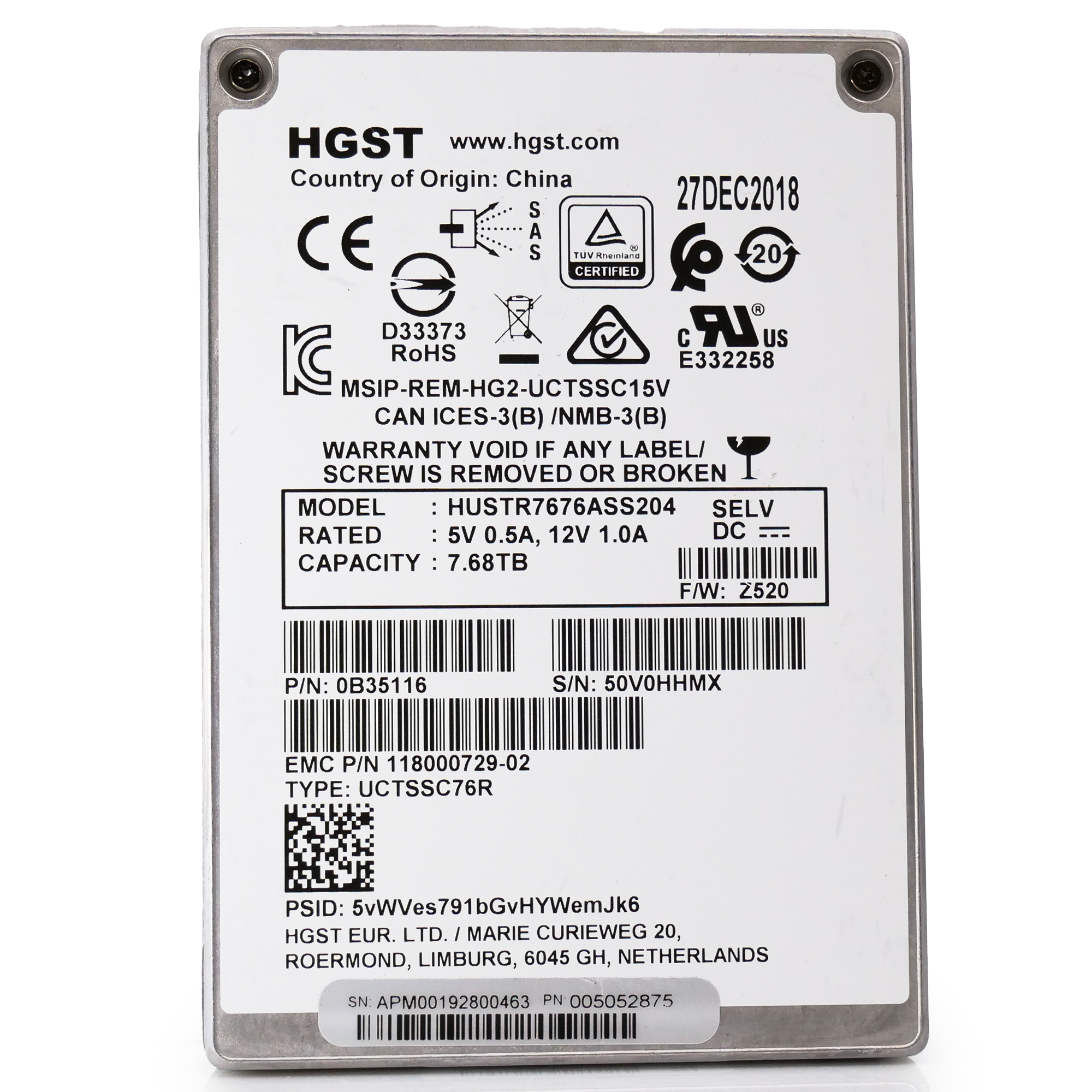 HGST Ultrastar SS300 HUSTR7676ASS204 118000729-02 7.68TB SAS 12Gb/s 512e 1DWPD Read Intensive 2.5in Refurbished Enterprise SSD