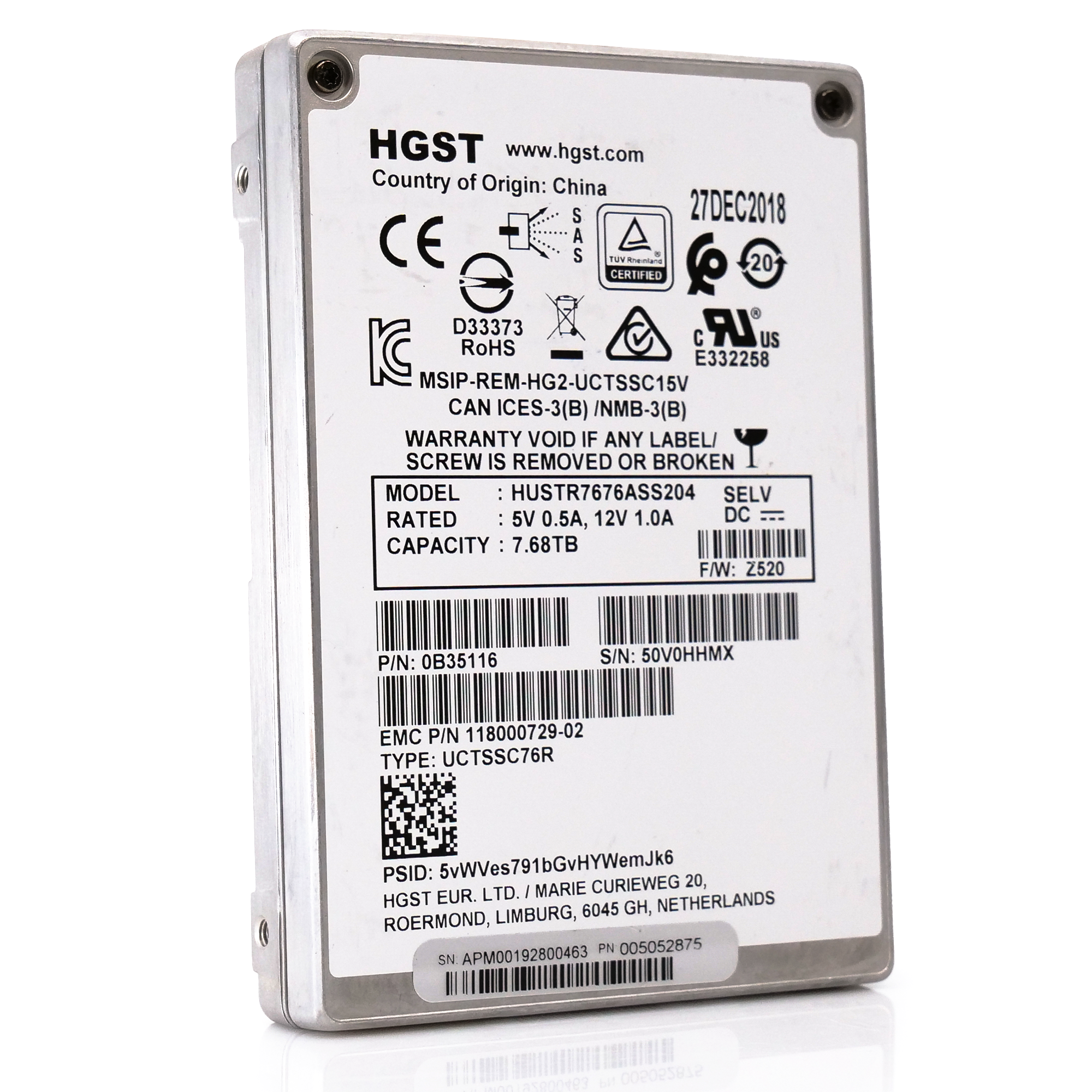 HGST Ultrastar SS300 HUSTR7676ASS204 118000729-02 7.68TB SAS 12Gb/s 512e 1DWPD Read Intensive 2.5in Refurbished Enterprise SSD