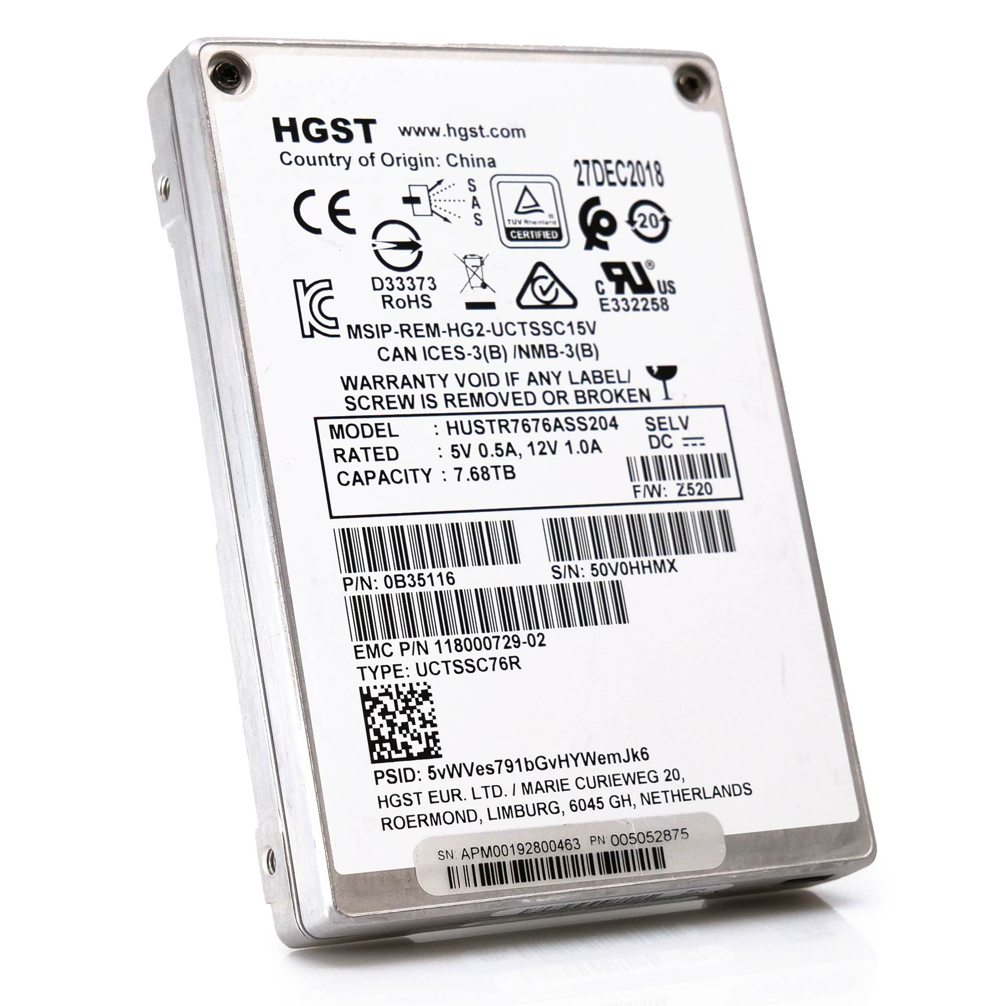 HGST Ultrastar SS300 HUSTR7676ASS204 118000729-02 7.68TB SAS 12Gb/s 512e 1DWPD Read Intensive 2.5in Refurbished Enterprise SSD