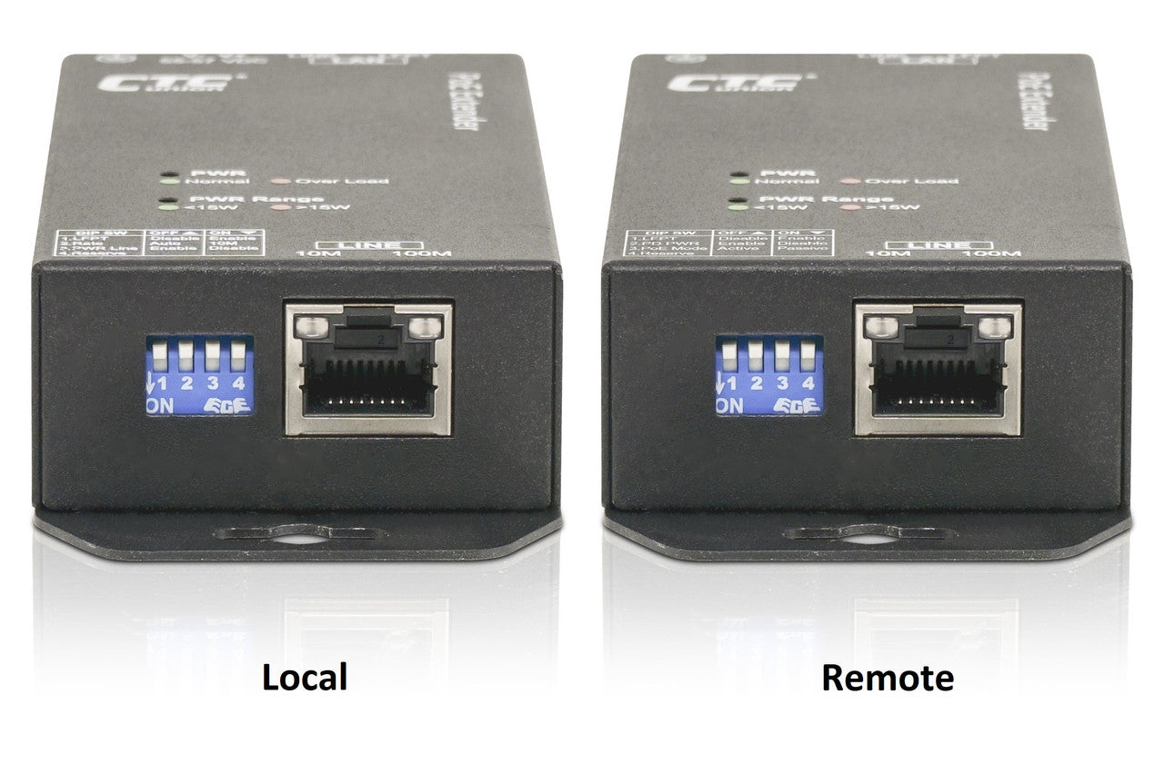 IEXT101-PH LAN Extender pair with remote powered unit and 30W PoE delivered over 2 or 4 pairs of copper wires
