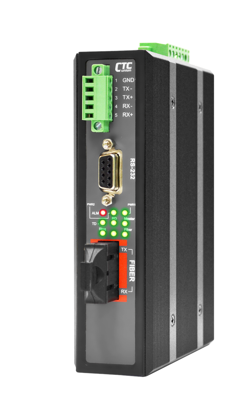 IFC-SERIAL-E-SC030 - RS-232, RS-485, RS-422 over singlemode fiber industrial media converter 30Km 2.5kV isolation, enhanced -40 to 75 Celsius temp