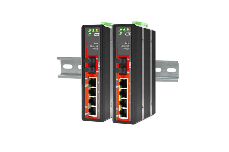 IFS-401F-E-SC002 - 4+1 port Fast Ethernet Industrial multimode fiber switch, DIN rail mount, -40 to +75 Celsius