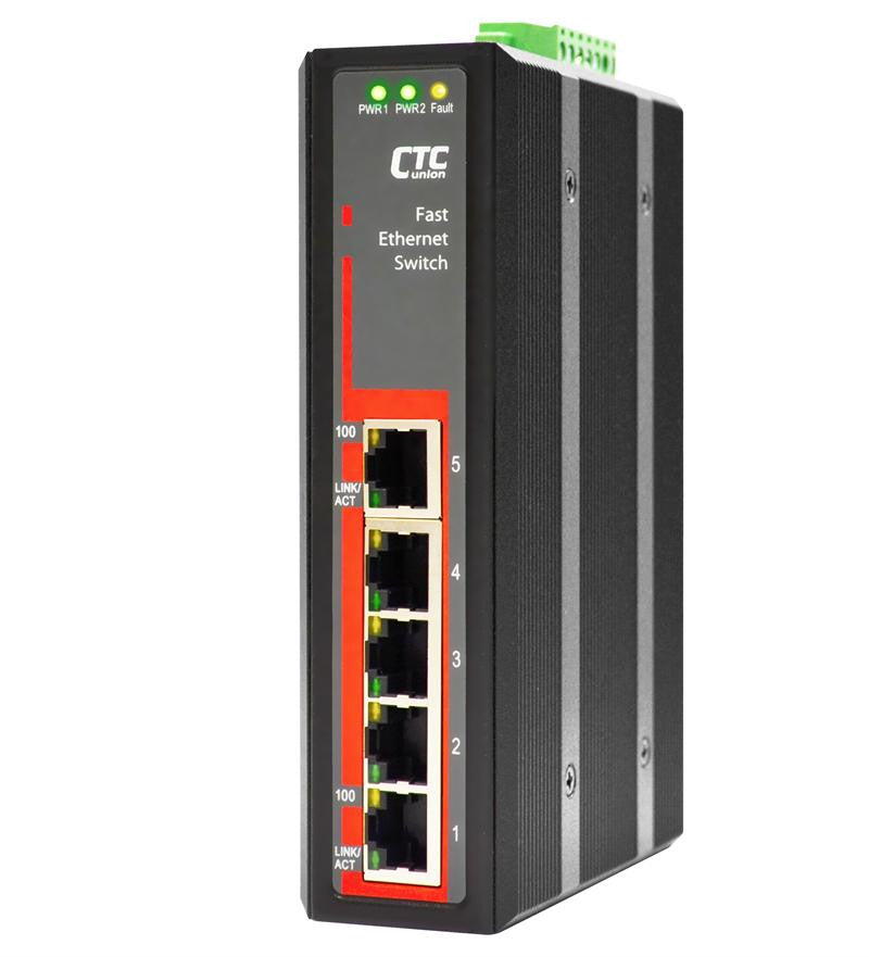 IFS-500E - 5 port 10/100Base-TX Fast Ethernet Industrial switch, -40 to 75 Celsius, DIN rail mount