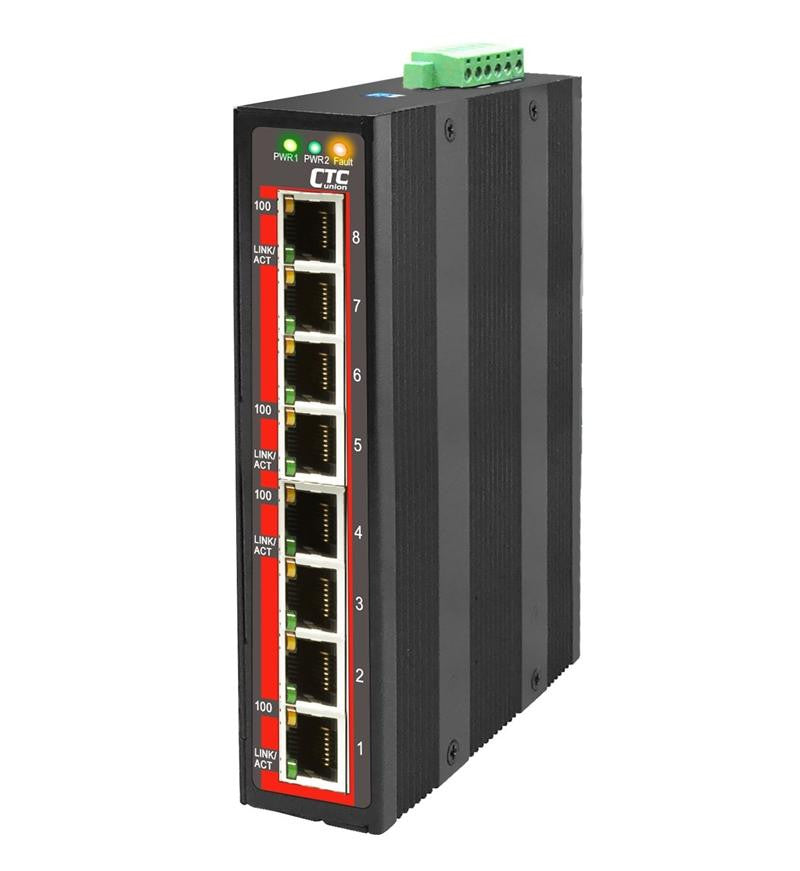 IFS-800E - 8 port 10/100Base-TX Fast Ethernet Industrial switch, -40 to 75 Celsius, DIN rail mount