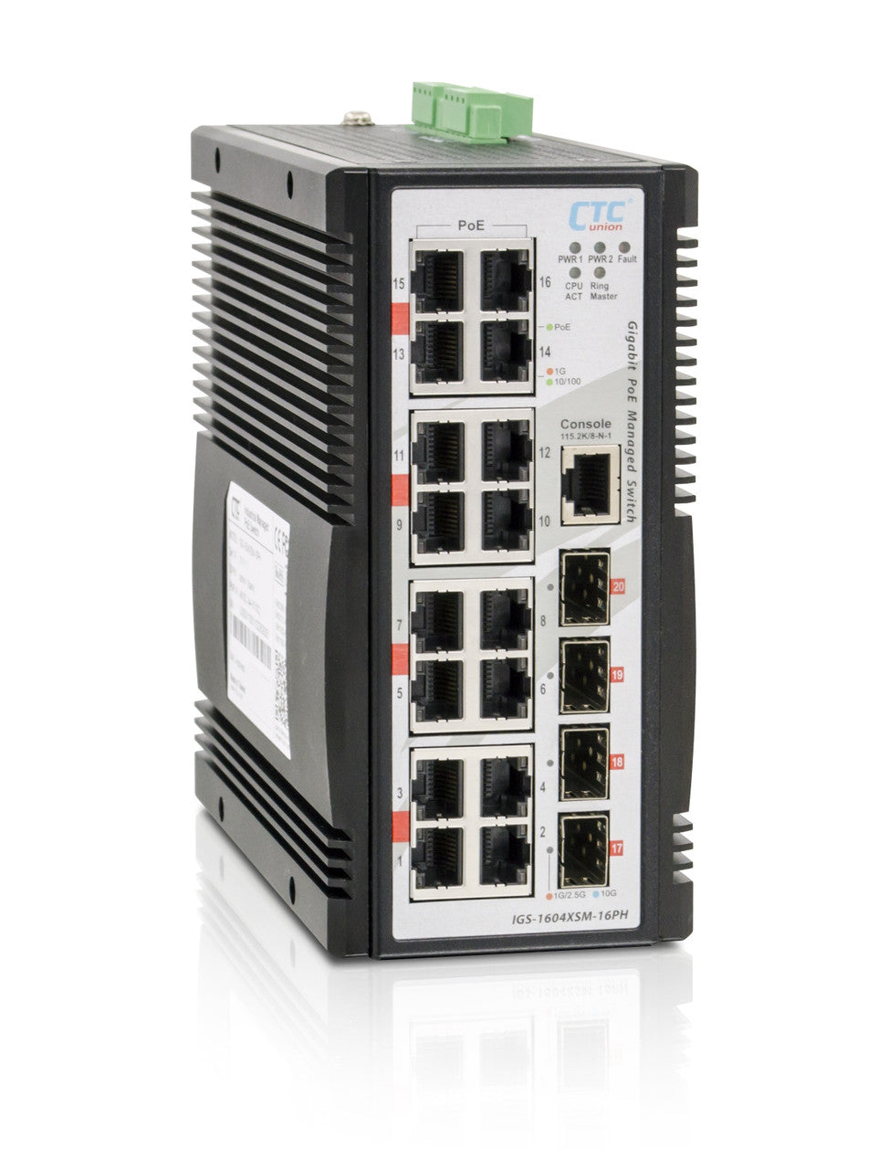 IGR-1604XSM-16PH - 16 copper + 4x 1G/2.5G/10G SFP+ port SNMP/web-managed Layer 3 Ethernet Industrial switch, PoE 300W