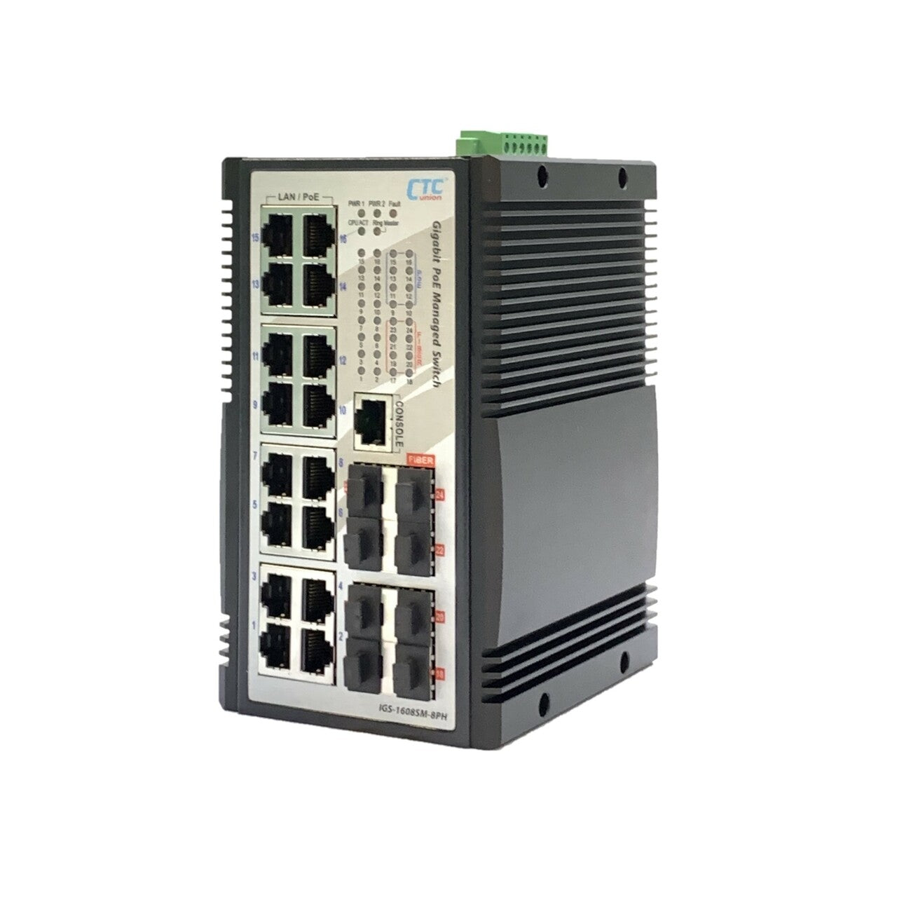 IGS-1608SM-8PH - 16 copper + 8 SFP port SNMP/web-managed Gigabit Ethernet Industrial switch, PoE 240W