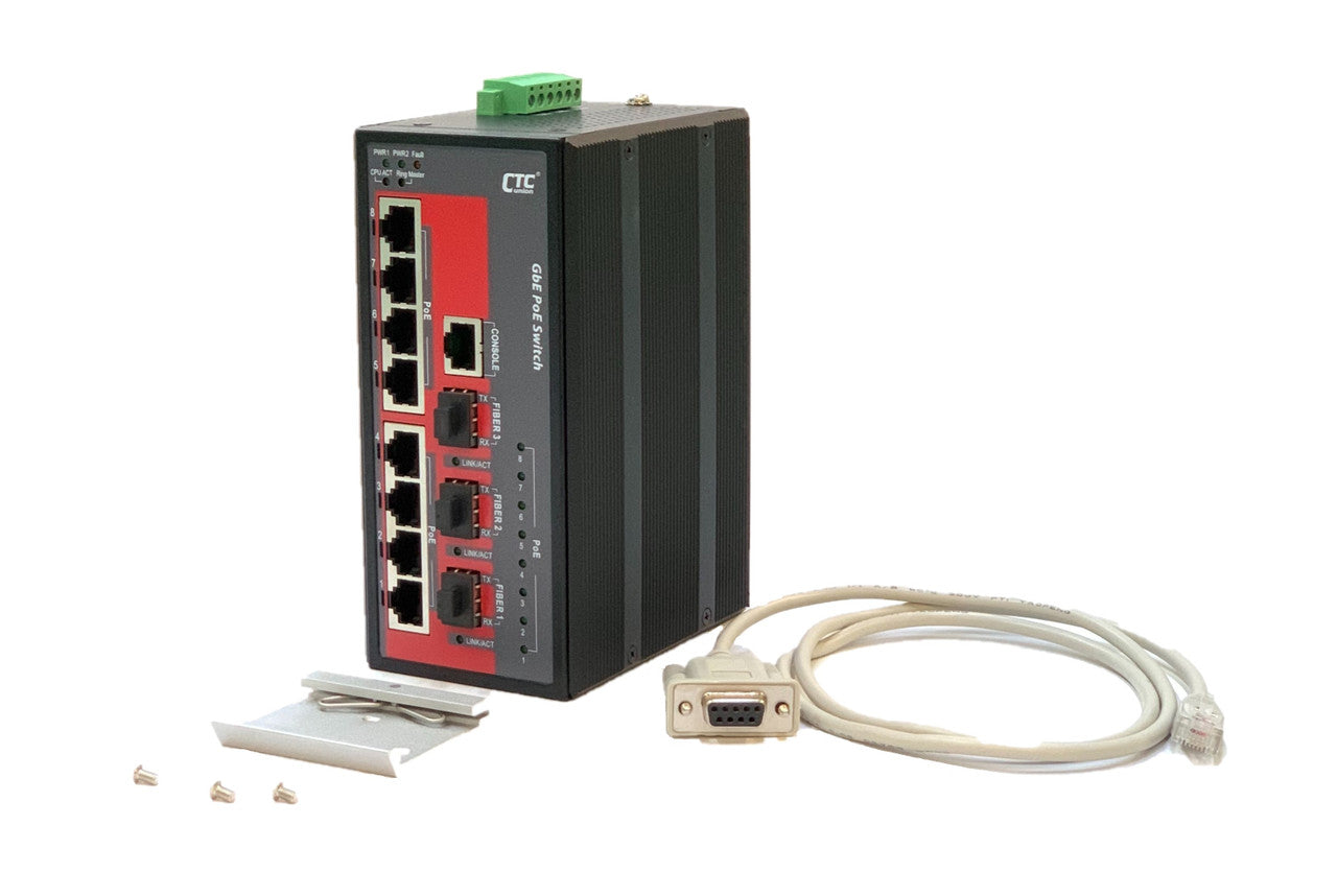 IGS+803SM - 8 copper + 3 SFP port SNMP/web-managed Gigabit Ethernet Industrial switch, DIN rail mount, electrically isolated console port